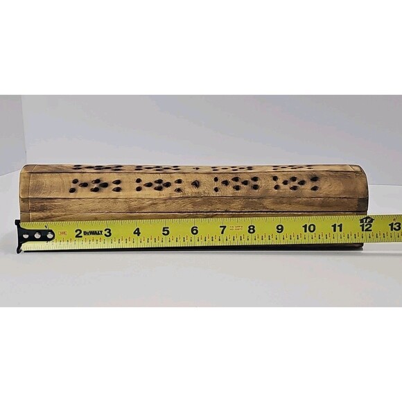 Gothic Coffin-Shaped Wooden Incense Burner | 9"Dual Chamber for Sticks & Cones - Picture 8 of 12
